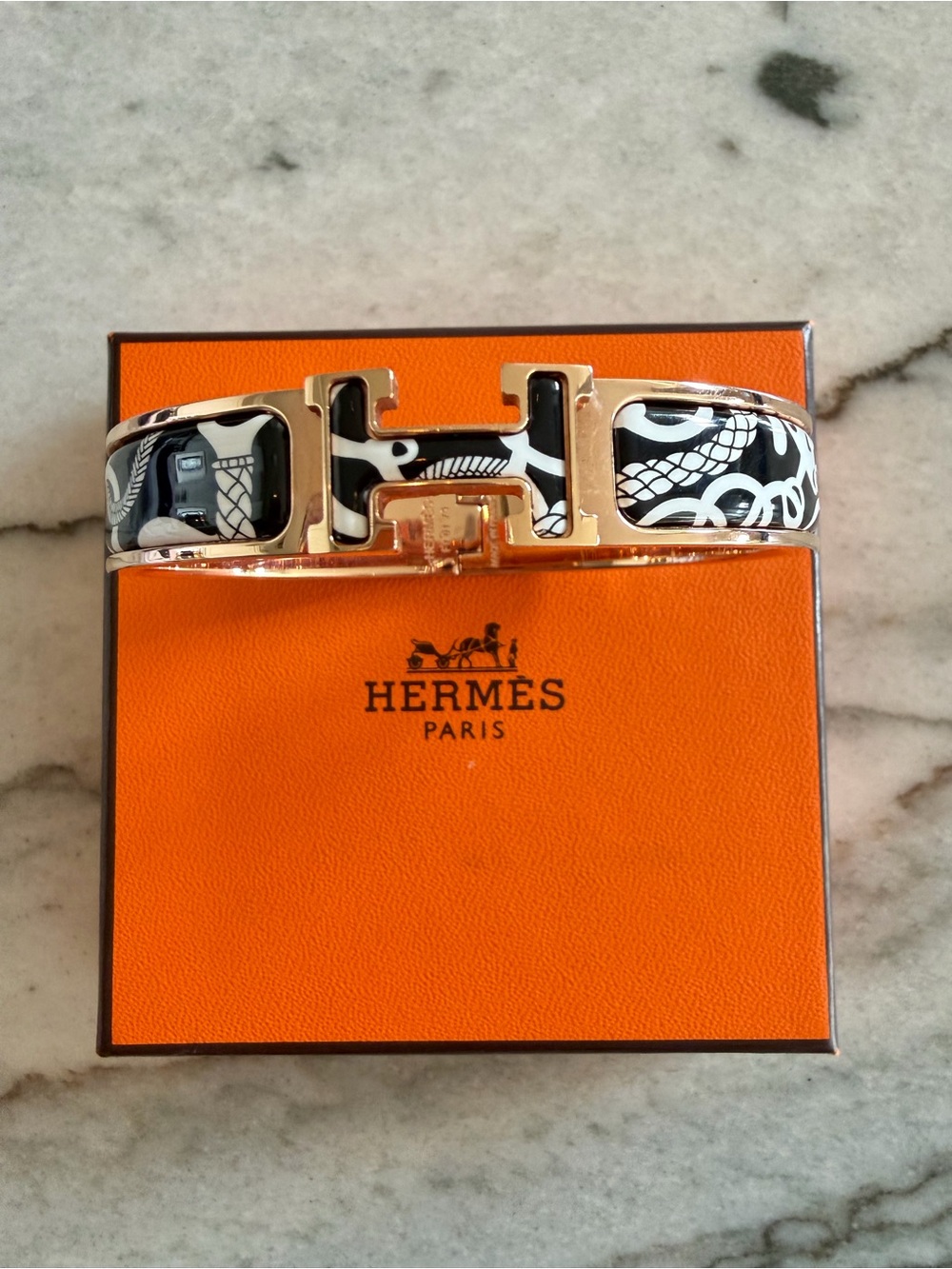 Authentic Hermes Clic H Enamel Bracelet in panoplie equestre GM